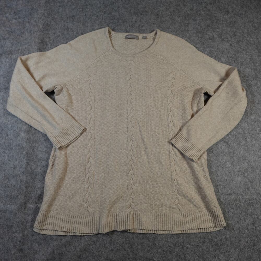 Evolution‎ Cyrus Sweater Womens 2X Cable Knit Fisherman Crew Neck Beige Tan